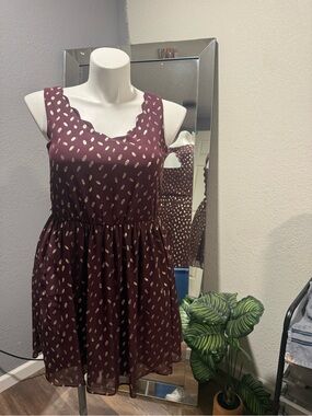 by & by Burgundy Mini Dress with Gold Leaf Print